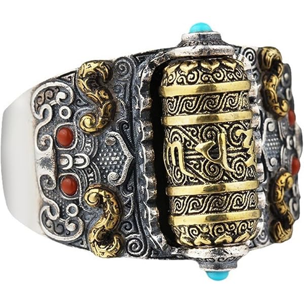Six-Word Mantra Vintage 925 Sterling Silver Ring, Adjustable Feng